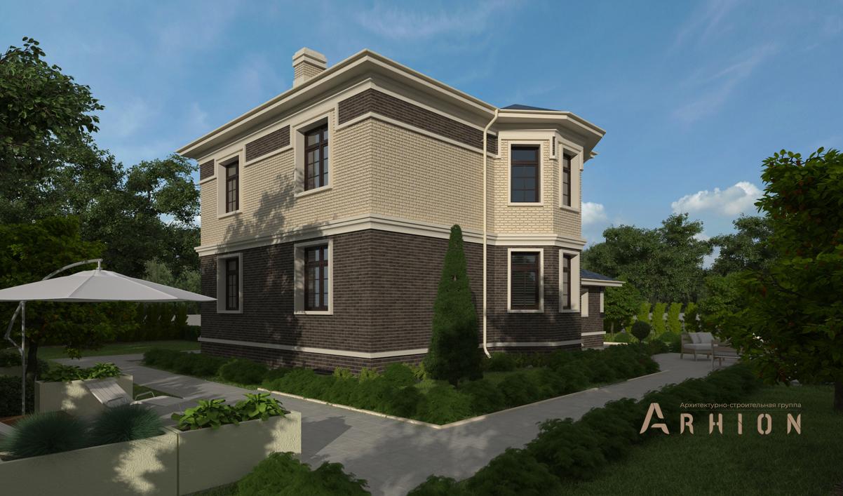 2. Проект двухэтажного дома в современном классическом стиле с четырехскатной, cp-87-70, площадью - 285 кв c балконом, гаражом, эркером