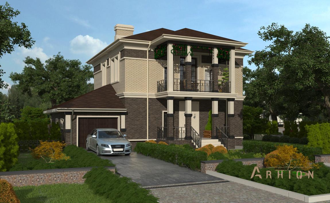 1. Проект двухэтажного дома в современном классическом стиле с четырехскатной, cp-87-70, площадью - 285 кв c балконом, гаражом, эркером