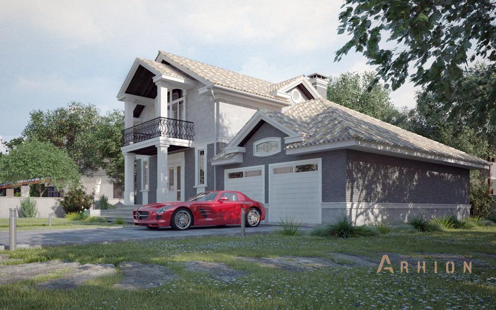 2. Проект одноэтажного дома в современном классическом стиле с двускатной кровлей, cp-87-77, площадью - 196 кв c цокольным этажом, мансардой, сауной, балконом