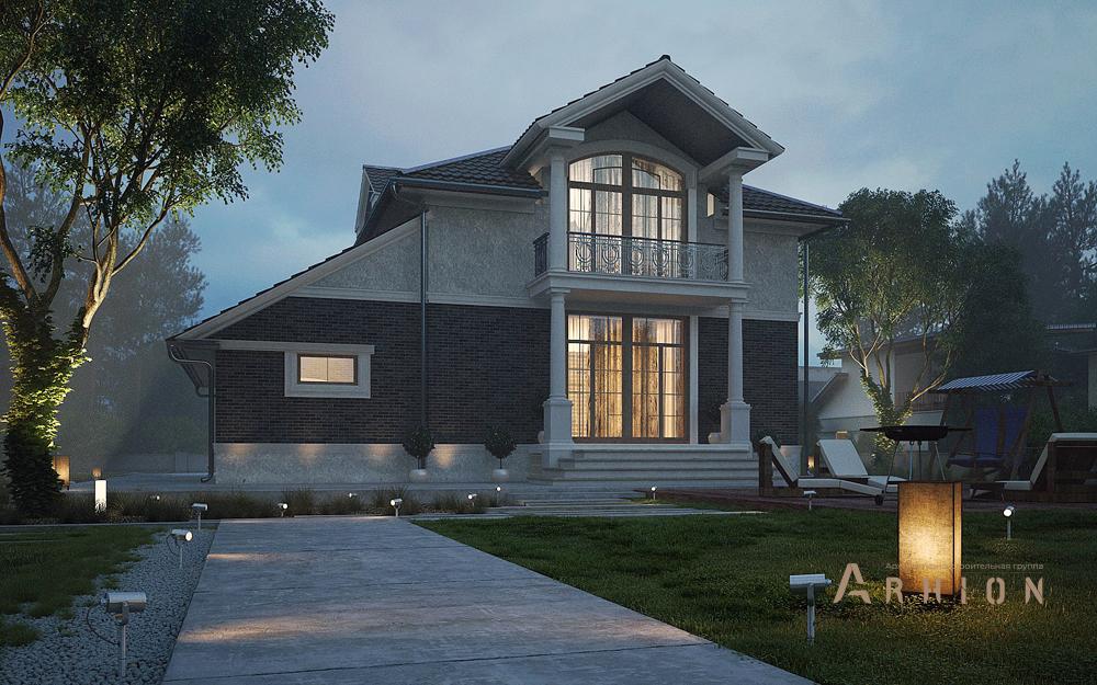 2. Проект одноэтажного дома в современном классическом стиле с четырехскатной, cp-87-78, площадью - 225 кв c цокольным этажом, мансардой, сауной, балконом, гаражом