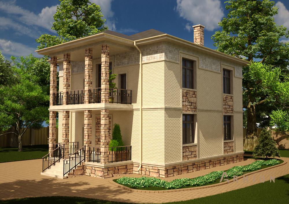 3. Проект двухэтажного дома в современном стиле с четырехскатной, cp-88-20, площадью - 168 кв c терассой, балконом, эркером