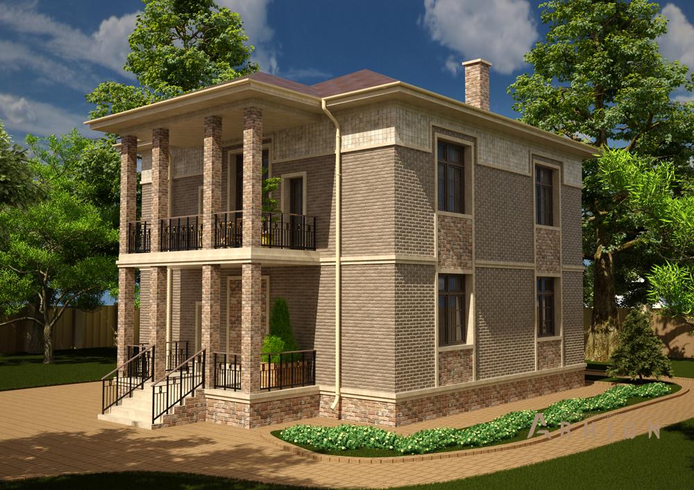 4. Проект двухэтажного дома в современном стиле с четырехскатной, cp-88-20, площадью - 168 кв c терассой, балконом, эркером