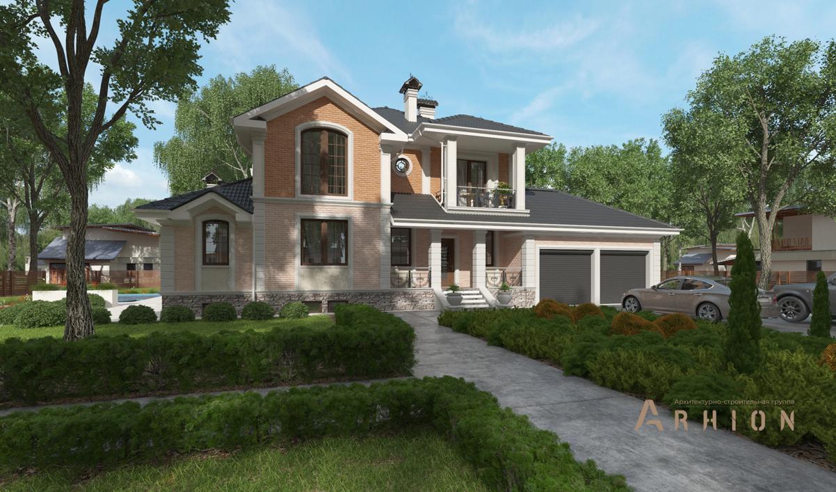 1. Проект двухэтажного дома в современном классическом стиле с многоскатной кровлей, cp-88-52, площадью - 309 кв c терассой, балконом, гаражом