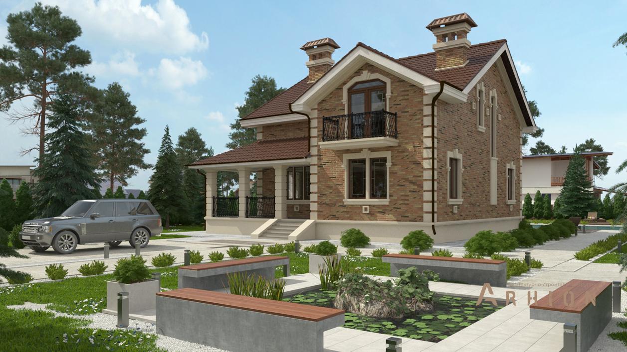 3. Проект одноэтажного дома в современном классическом стиле с многоскатной кровлей, cp-88-76, площадью - 291 кв c цокольным этажом, мансардой, терассой, балконом