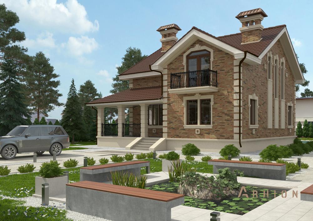 1. Проект одноэтажного дома в современном классическом стиле с многоскатной кровлей, cp-88-76, площадью - 291 кв c цокольным этажом, мансардой, терассой, балконом