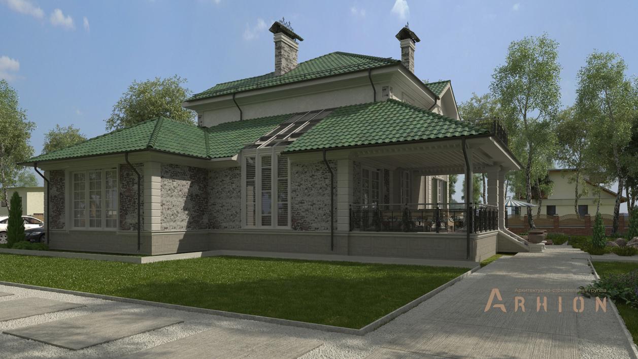 2. Проект двухэтажного дома в английском стиле с четырехскатной, cp-89-00, площадью - 445 кв c цокольным этажом, терассой, балконом