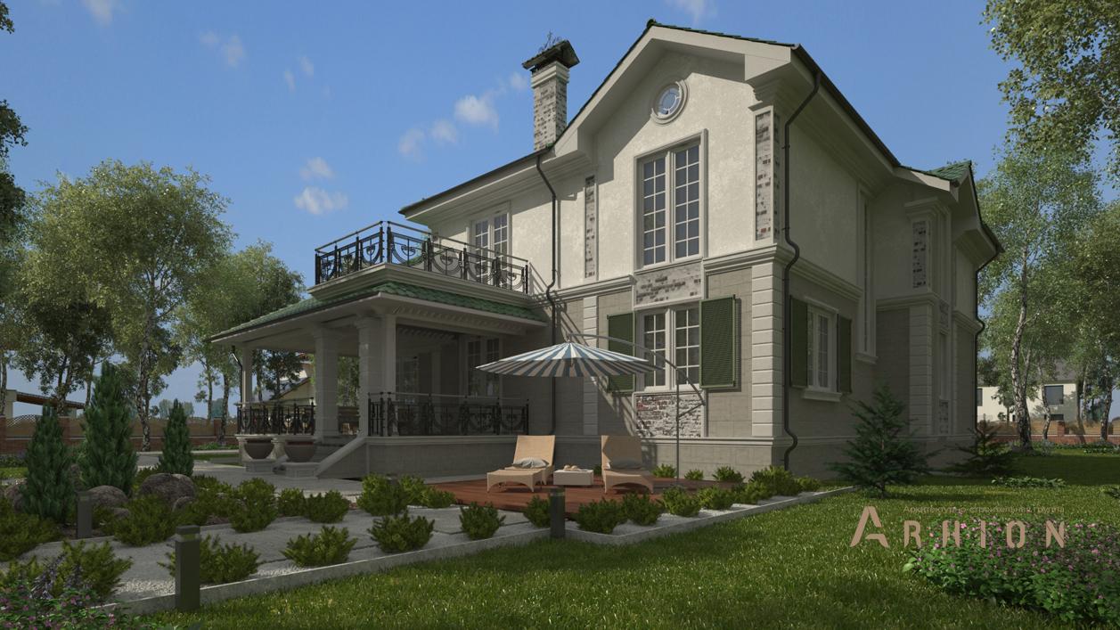 3. Проект двухэтажного дома в современном классическом стиле с четырехскатной, cp-89-19, площадью - 269 кв c цокольным этажом, сауной, терассой, балконом