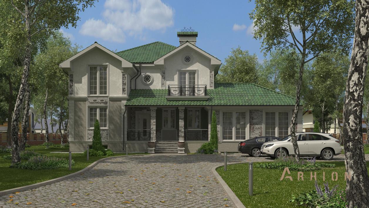 4. Проект двухэтажного дома в современном классическом стиле с четырехскатной, cp-89-19, площадью - 269 кв c цокольным этажом, сауной, терассой, балконом