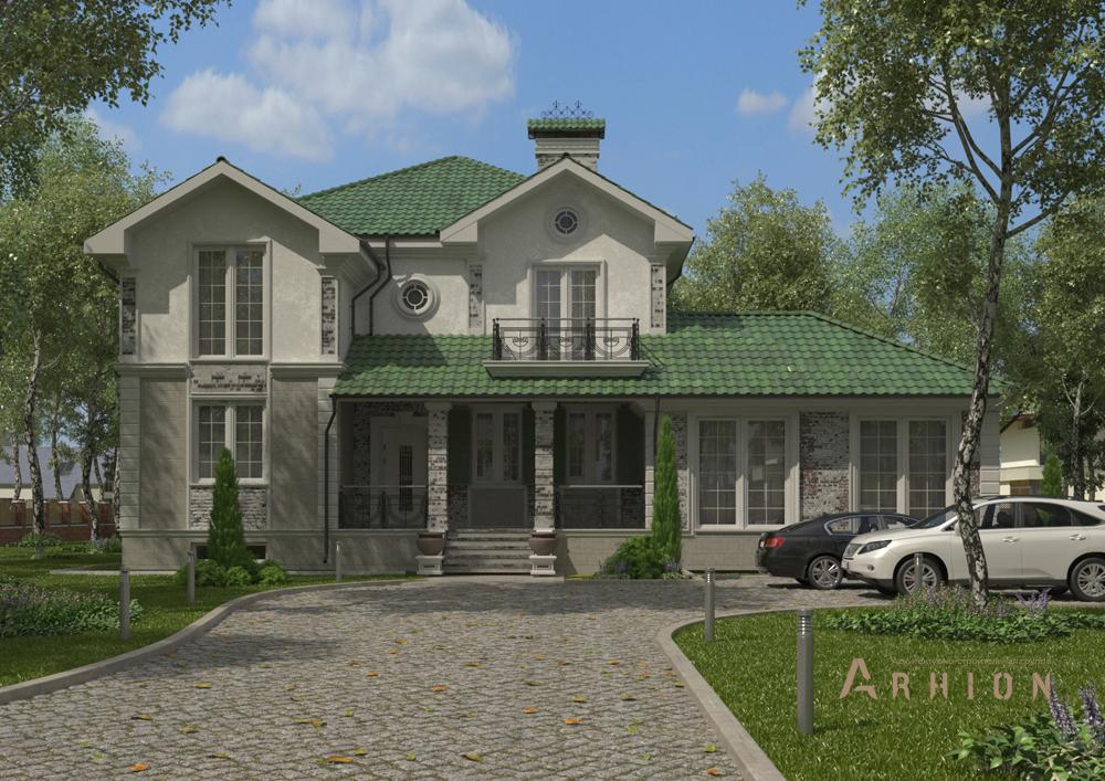 1. Проект двухэтажного дома в современном классическом стиле с четырехскатной, cp-89-19, площадью - 269 кв c цокольным этажом, сауной, терассой, балконом