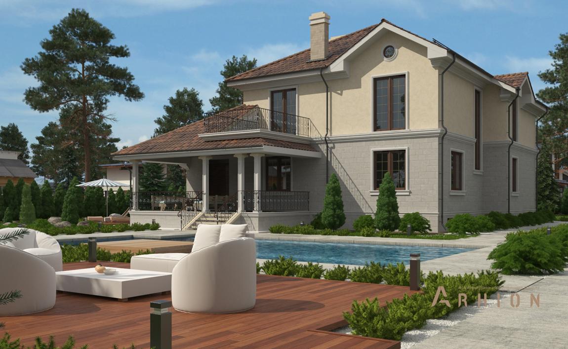 4. Проект двухэтажного дома в английском стиле с многоскатной кровлей, cp-89-23, площадью - 245 кв c цокольным этажом, сауной, терассой, балконом