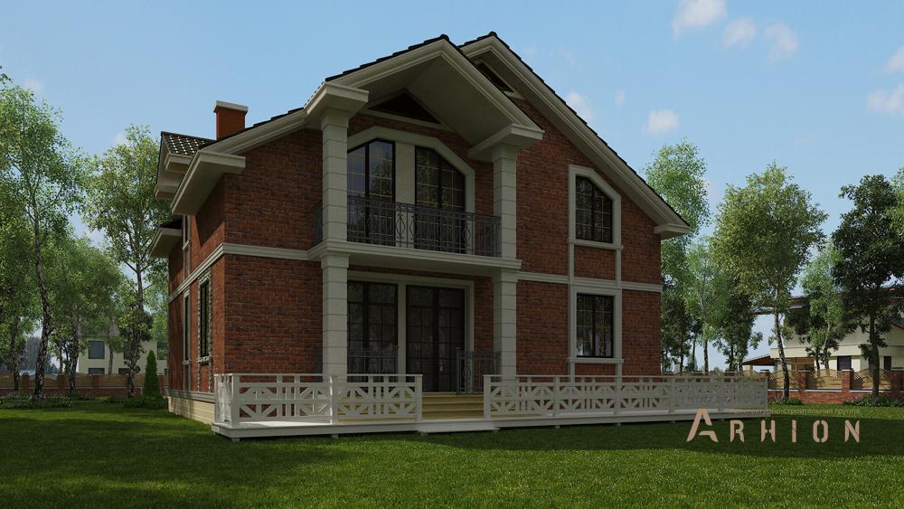 2. Проект одноэтажного дома в американском стиле с двускатной кровлей, cp-89-48, площадью - 202 кв c цокольным этажом, мансардой, сауной, балконом, гаражом