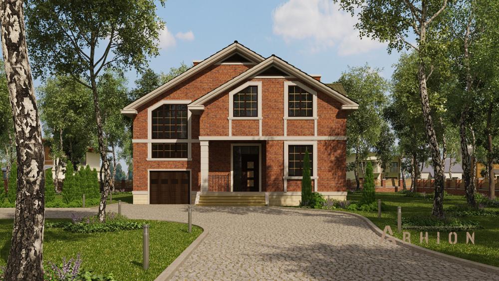 3. Проект одноэтажного дома в американском стиле с двускатной кровлей, cp-89-48, площадью - 202 кв c цокольным этажом, мансардой, сауной, балконом, гаражом