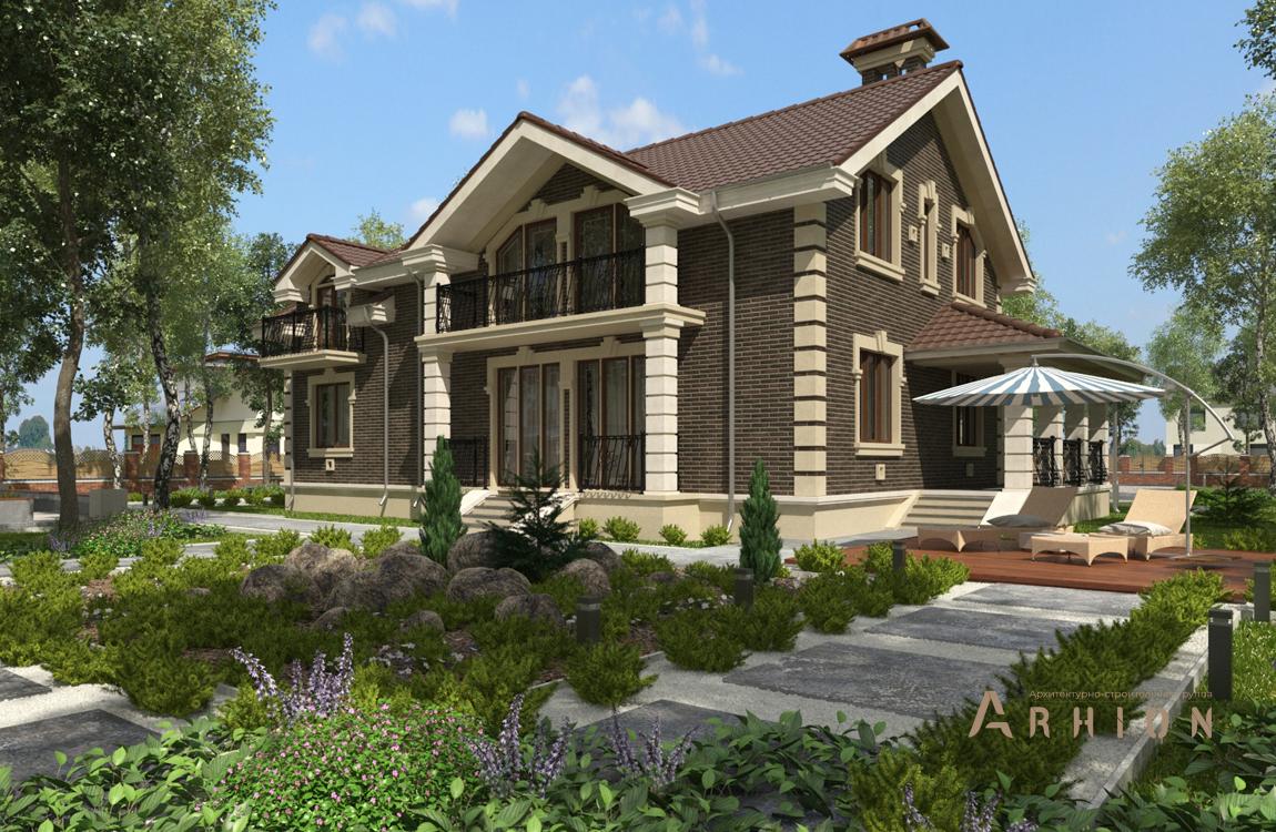 2. Проект одноэтажного дома в английском стиле с многоскатной кровлей, cp-89-51, площадью - 248 кв c цокольным этажом, мансардой, сауной, терассой, балконом, гаражом