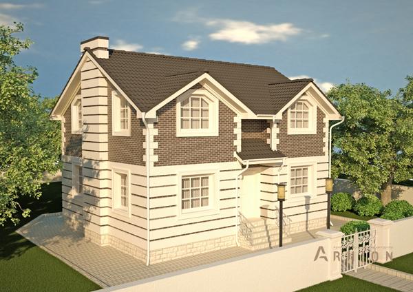 5. Проект одноэтажного дома в американском стиле с многоскатной кровлей, cp-89-68, площадью - 286 кв c мансардой, сауной, балконом, гаражом