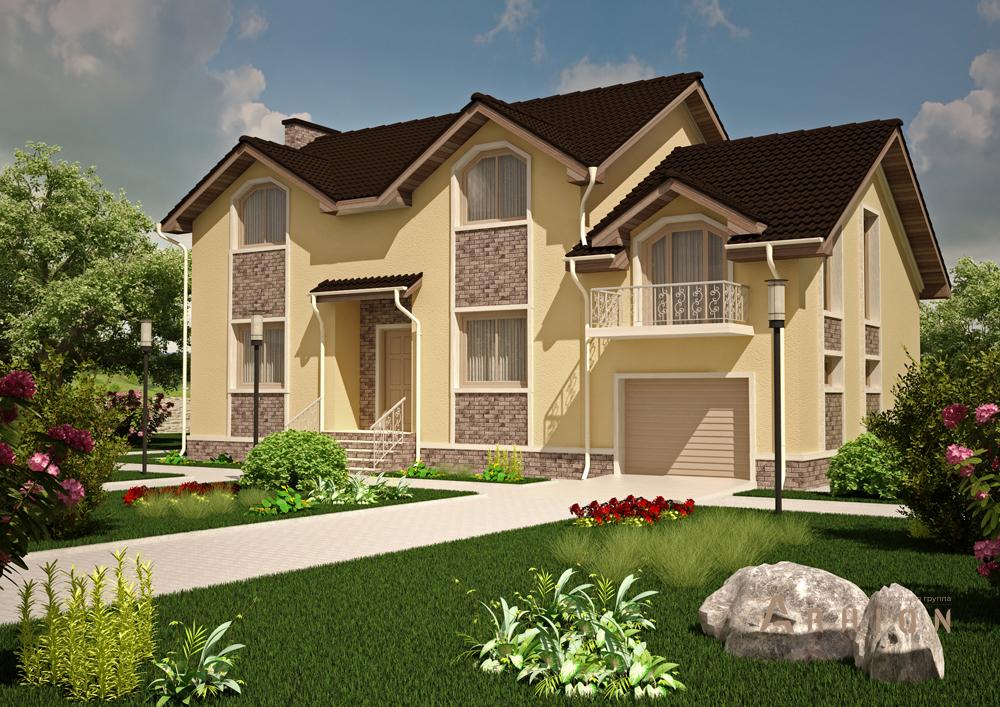 1. Проект одноэтажного дома в американском стиле с многоскатной кровлей, cp-89-68, площадью - 286 кв c мансардой, сауной, балконом, гаражом