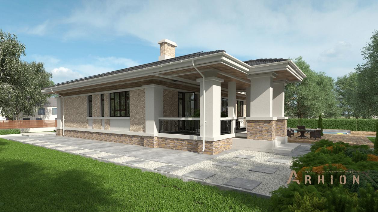 2. Проект одноэтажного дома в стиле Ллойда Райта (прерий) с многоскатной кровлей, cp-90-03, площадью - 237 кв c терассой, гаражом