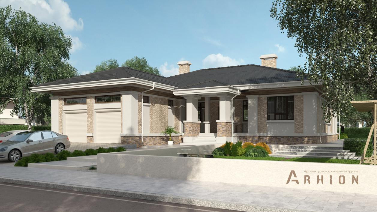 1. Проект одноэтажного дома в стиле Ллойда Райта (прерий) с многоскатной кровлей, cp-90-03, площадью - 237 кв c терассой, гаражом