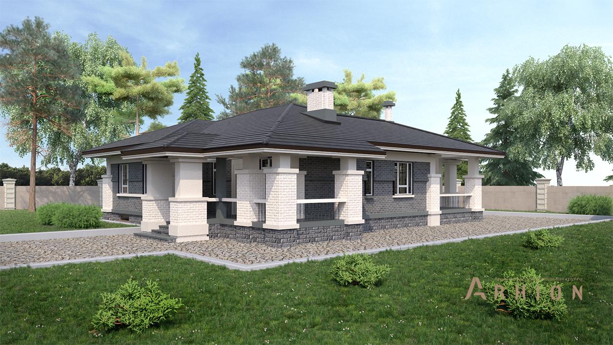 2. Проект одноэтажного дома в стиле Ллойда Райта (прерий) с четырехскатной, cp-90-09, площадью - 147 кв c терассой