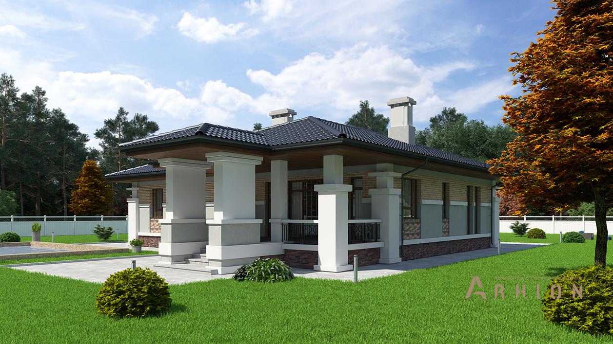 4. Проект одноэтажного дома в стиле Ллойда Райта (прерий) с четырехскатной, cp-91-12, площадью - 411 кв c цокольным этажом, сауной, терассой