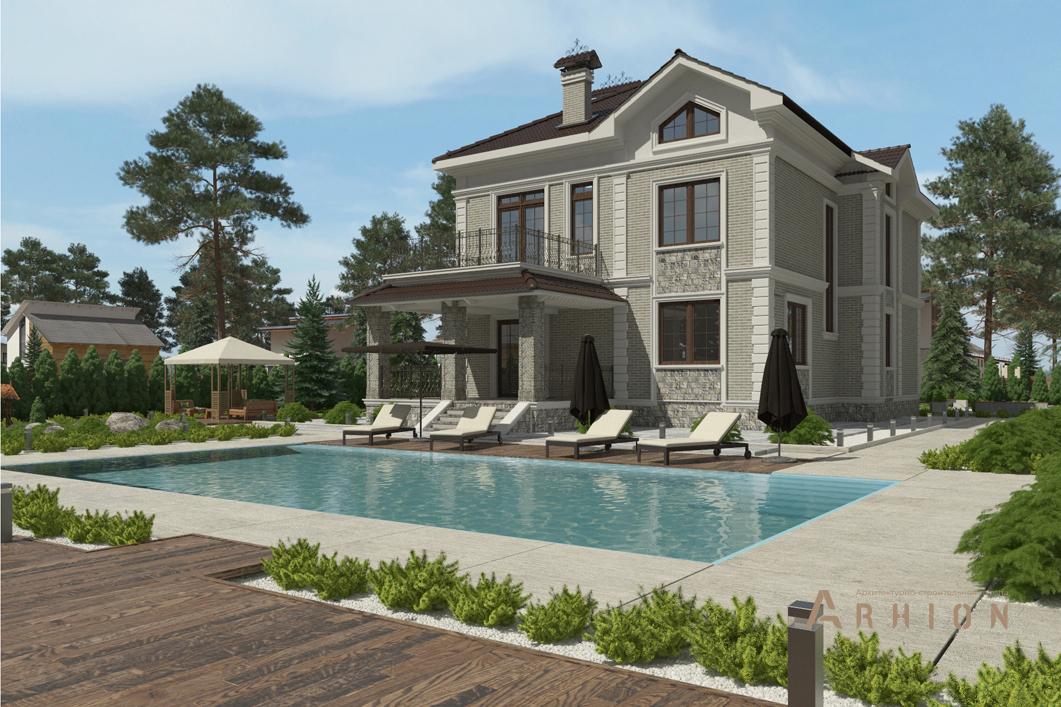 2. Проект двухэтажного дома в американском стиле с многоскатной кровлей, cp-92-14, площадью - 358 кв c мансардой, терассой, балконом