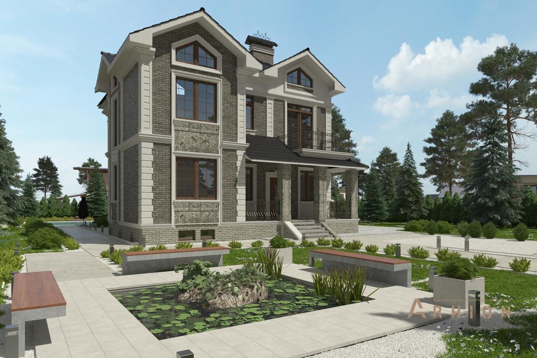 4. Проект двухэтажного дома в американском стиле с многоскатной кровлей, cp-92-14, площадью - 358 кв c мансардой, терассой, балконом