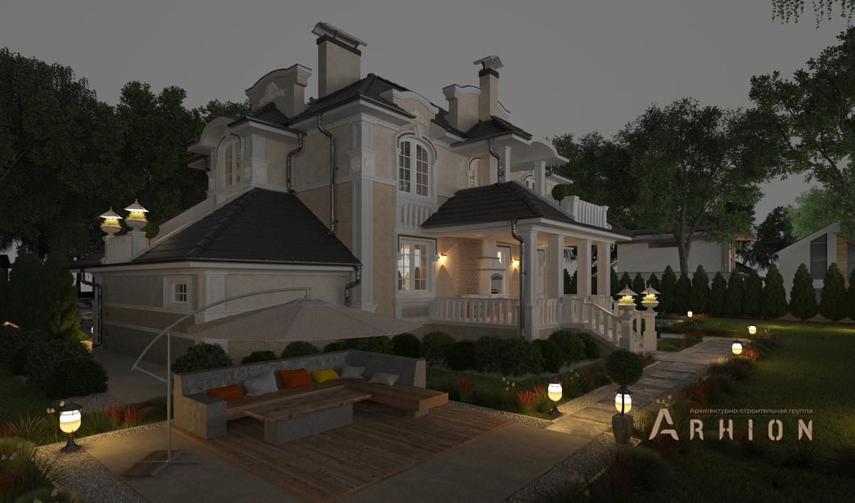 2. Проект двухэтажного дома в стиле барокко с четырехскатной, cp-92-15, площадью - 256 кв c сауной, терассой, балконом, бассейном, вторым светом