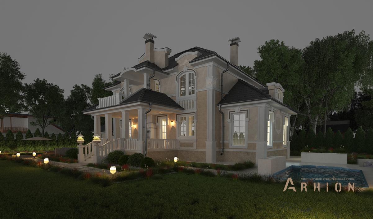 3. Проект двухэтажного дома в стиле барокко с четырехскатной, cp-92-15, площадью - 256 кв c сауной, терассой, балконом, бассейном, вторым светом