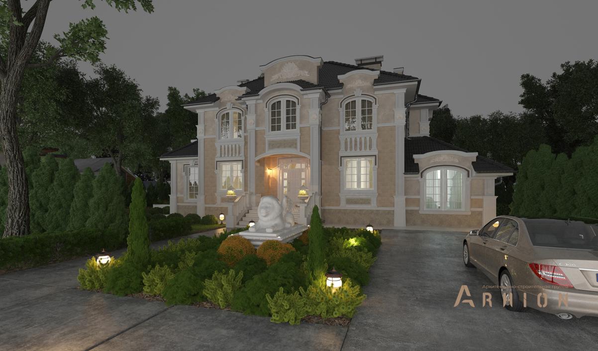 1. Проект двухэтажного дома в стиле барокко с четырехскатной, cp-92-15, площадью - 256 кв c сауной, терассой, балконом, бассейном, вторым светом