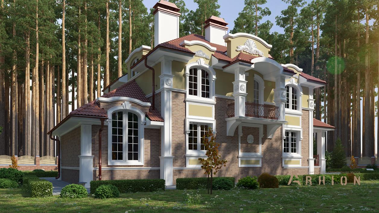 3. Проект двухэтажного дома в стиле барокко с четырехскатной, cp-92-17, площадью - 232 кв c сауной, терассой, балконом, бассейном