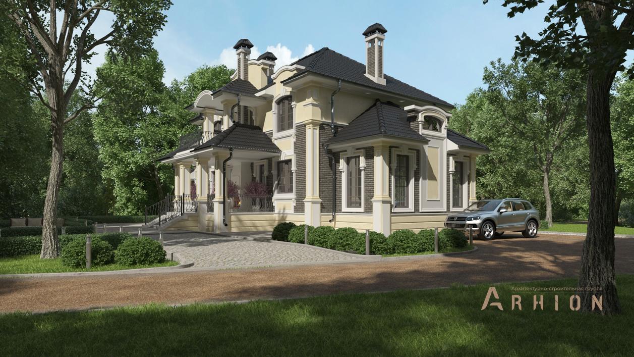 2. Проект двухэтажного дома в стиле барокко с четырехскатной, cp-92-18, площадью - 245 кв c терассой, балконом, вторым светом