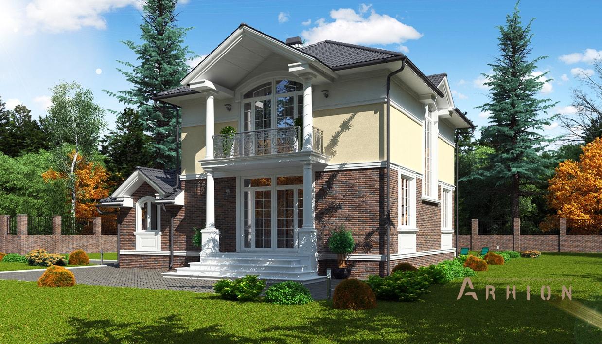 3. Проект двухэтажного дома в классическом стиле с четырехскатной, cp-92-23, площадью - 165 кв c балконом, гаражом