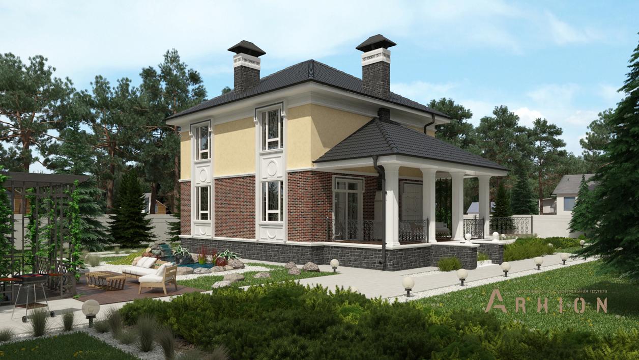 2. Проект двухэтажного дома в современном стиле с четырехскатной, cp-92-24, площадью - 183 кв c терассой