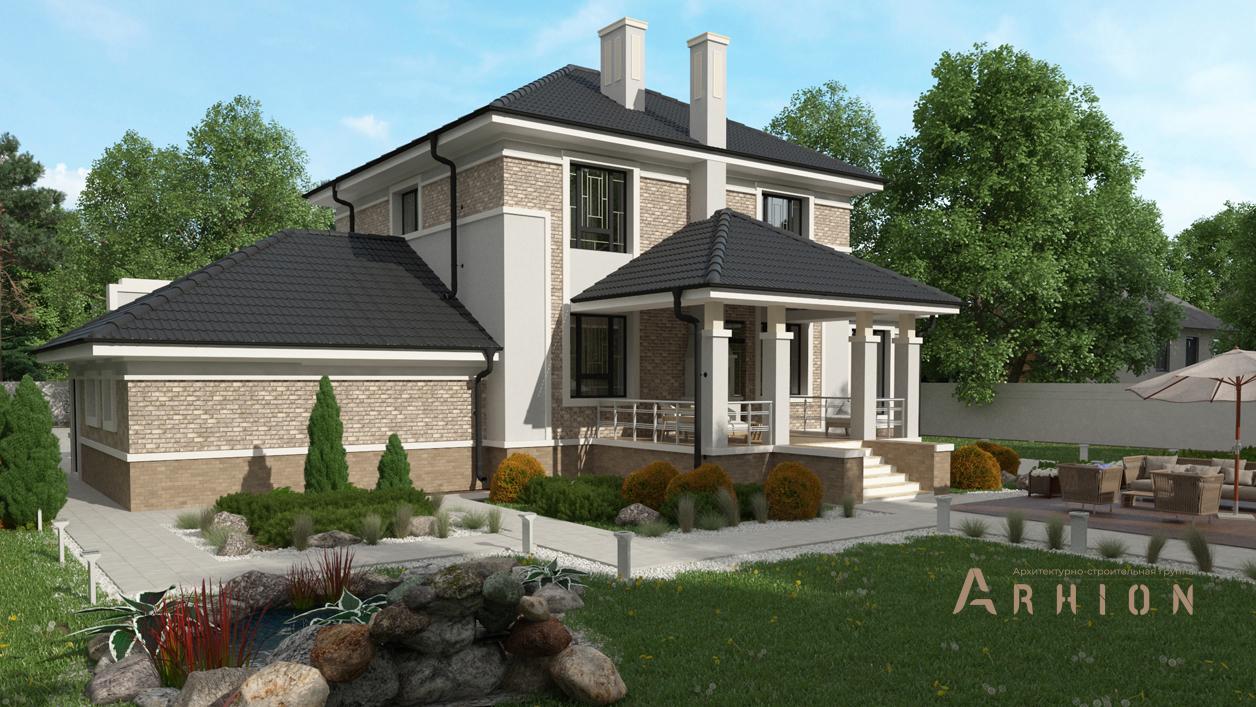 3. Проект двухэтажного дома в современном стиле с четырехскатной, cp-92-29, площадью - 227 кв c терассой, гаражом