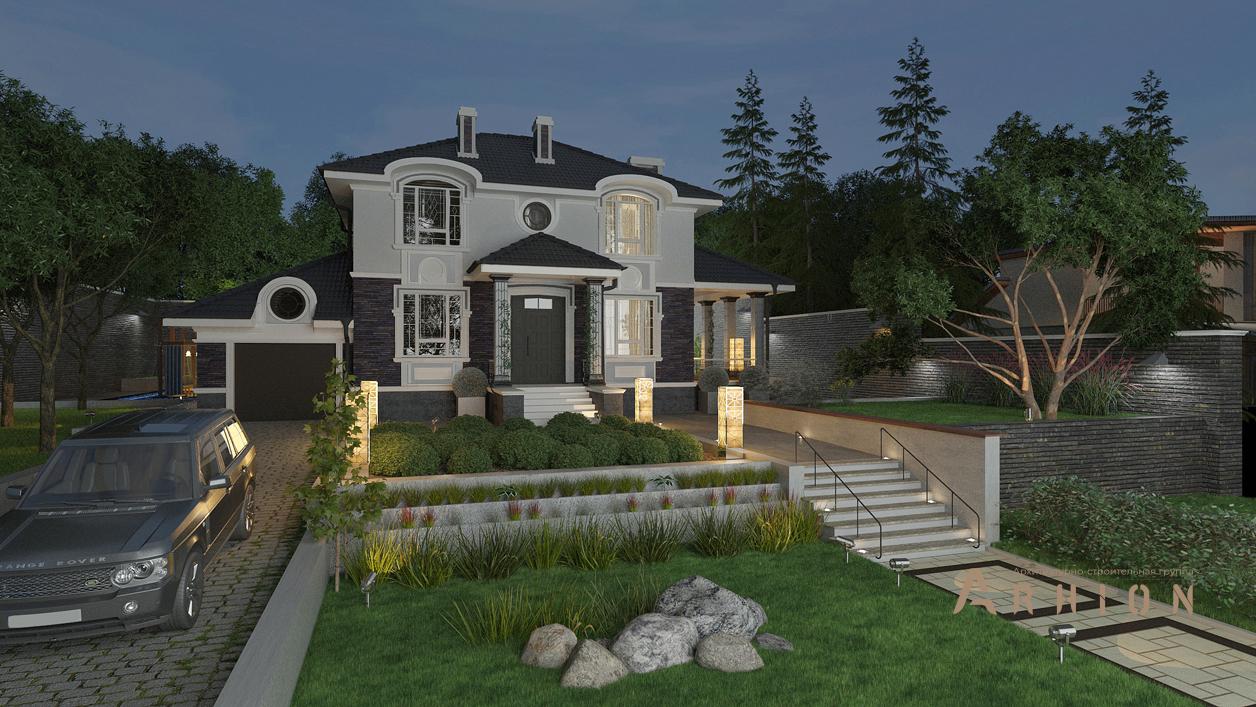 2. Проект двухэтажного дома в стиле модерн с четырехскатной, cp-92-34, площадью - 141 кв c терассой, гаражом