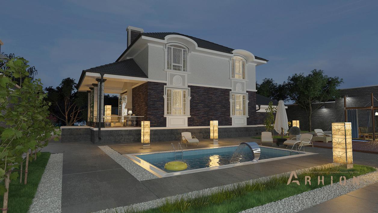 3. Проект двухэтажного дома в стиле модерн с четырехскатной, cp-92-34, площадью - 141 кв c терассой, гаражом