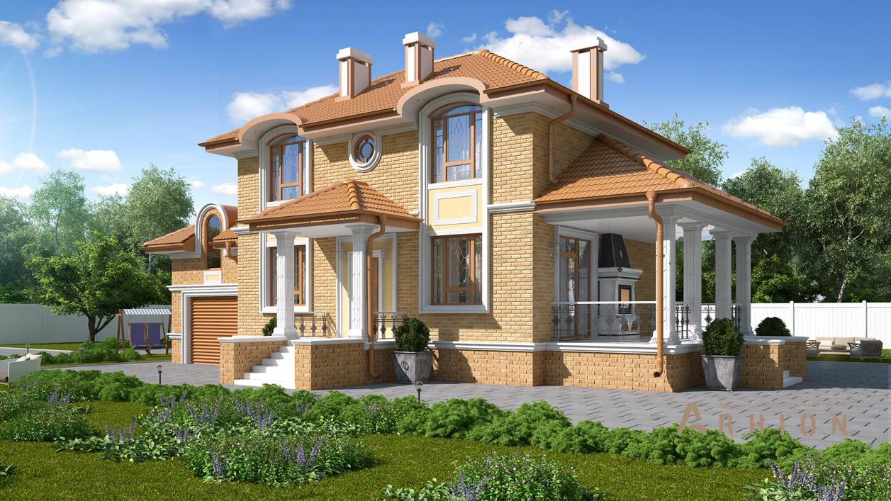 1. Проект двухэтажного дома в современном классическом стиле с четырехскатной, cp-92-37, площадью - 174 кв c сауной, терассой, гаражом