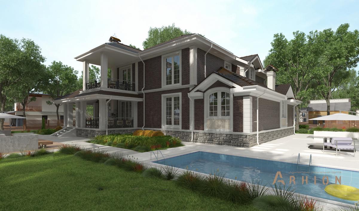 3. Проект двухэтажного дома в классическом стиле с многоскатной кровлей, cp-92-38, площадью - 289 кв c терассой, балконом, гаражом