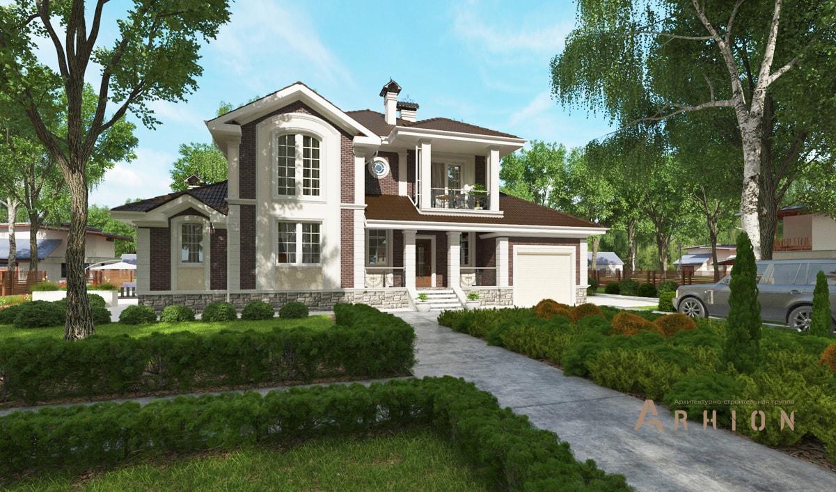 1. Проект двухэтажного дома в классическом стиле с многоскатной кровлей, cp-92-38, площадью - 289 кв c терассой, балконом, гаражом