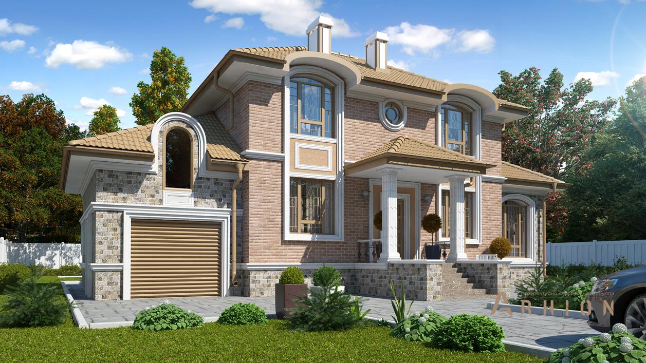 2. Проект двухэтажного дома в современном стиле с четырехскатной, cp-92-40, площадью - 192 кв c гаражом