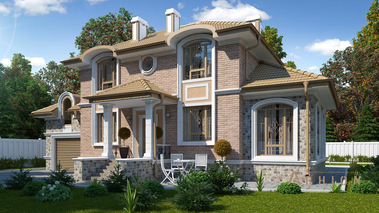 1. Проект двухэтажного дома в современном стиле с четырехскатной, cp-92-40, площадью - 192 кв c гаражом