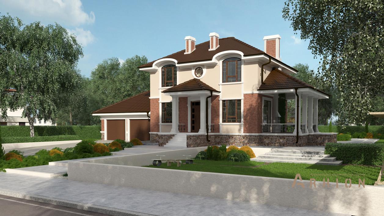 1. Проект двухэтажного дома в современном стиле с четырехскатной, cp-92-41, площадью - 170 кв c терассой, гаражом