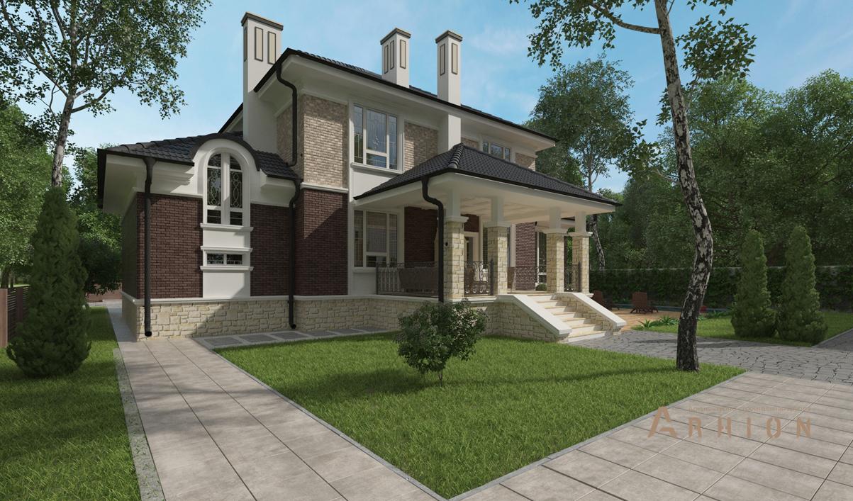 4. Проект двухэтажного дома в современном классическом стиле с четырехскатной, cp-92-49, площадью - 229 кв c терассой, бассейном