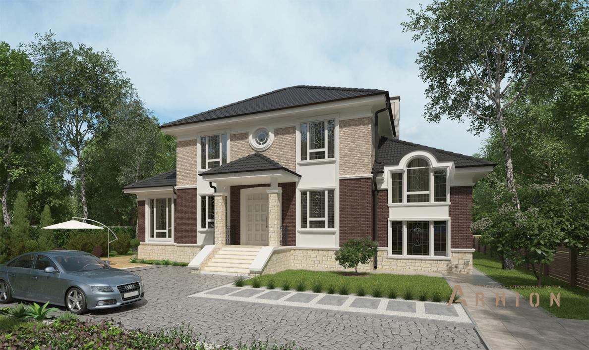 1. Проект двухэтажного дома в современном классическом стиле с четырехскатной, cp-92-49, площадью - 229 кв c терассой, бассейном