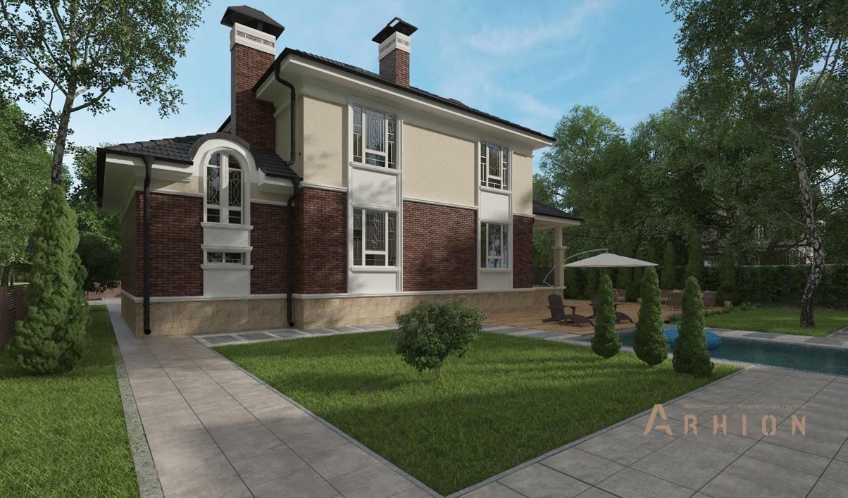 4. Проект двухэтажного дома в современном стиле с четырехскатной, cp-92-50, площадью - 202 кв c сауной, терассой, бассейном