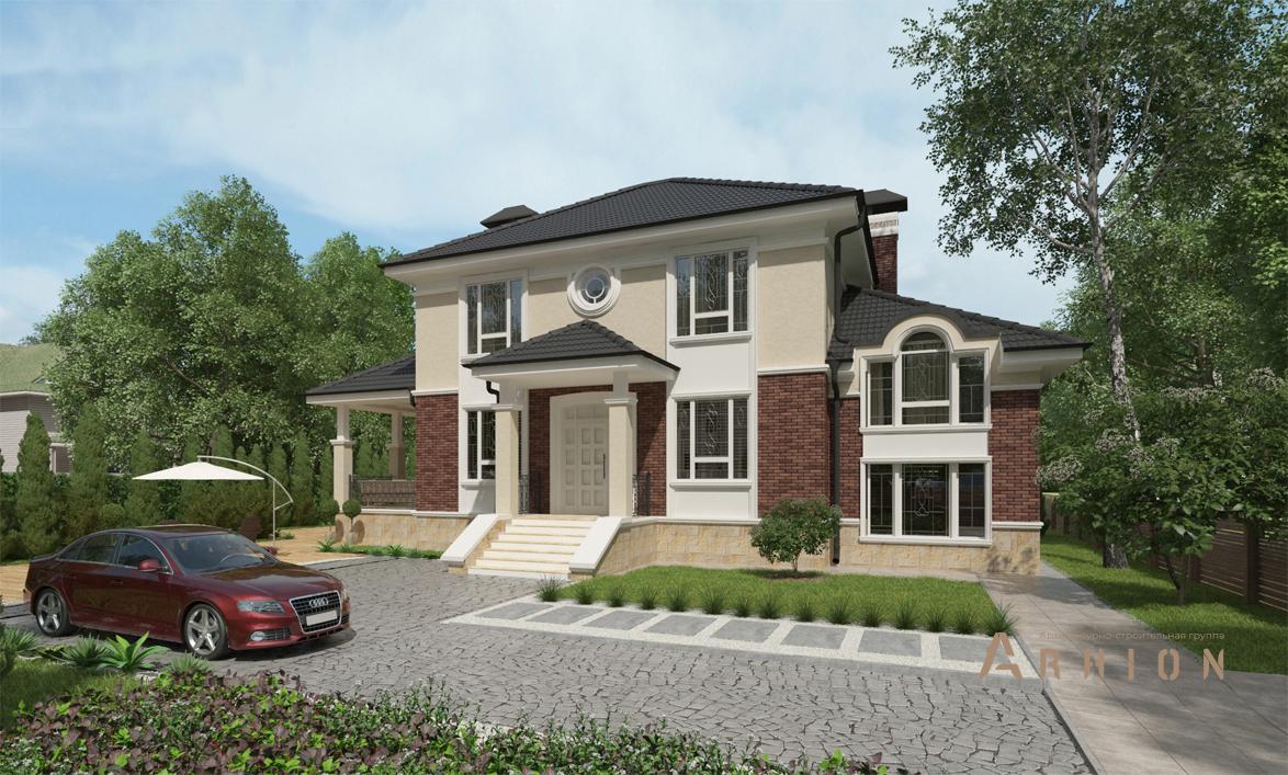 1. Проект двухэтажного дома в современном стиле с четырехскатной, cp-92-50, площадью - 202 кв c сауной, терассой, бассейном