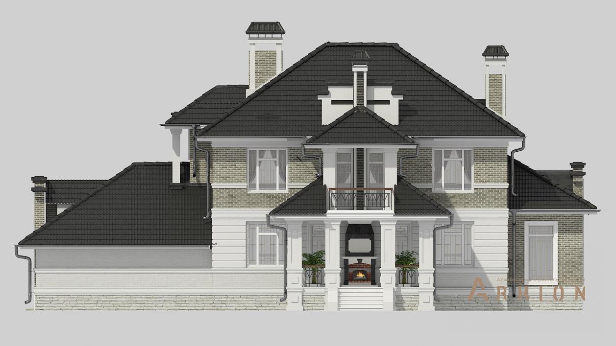 6. Проект двухэтажного дома в современном стиле с четырехскатной, cp-92-71, площадью - 295 кв c терассой, балконом, гаражом, вторым светом