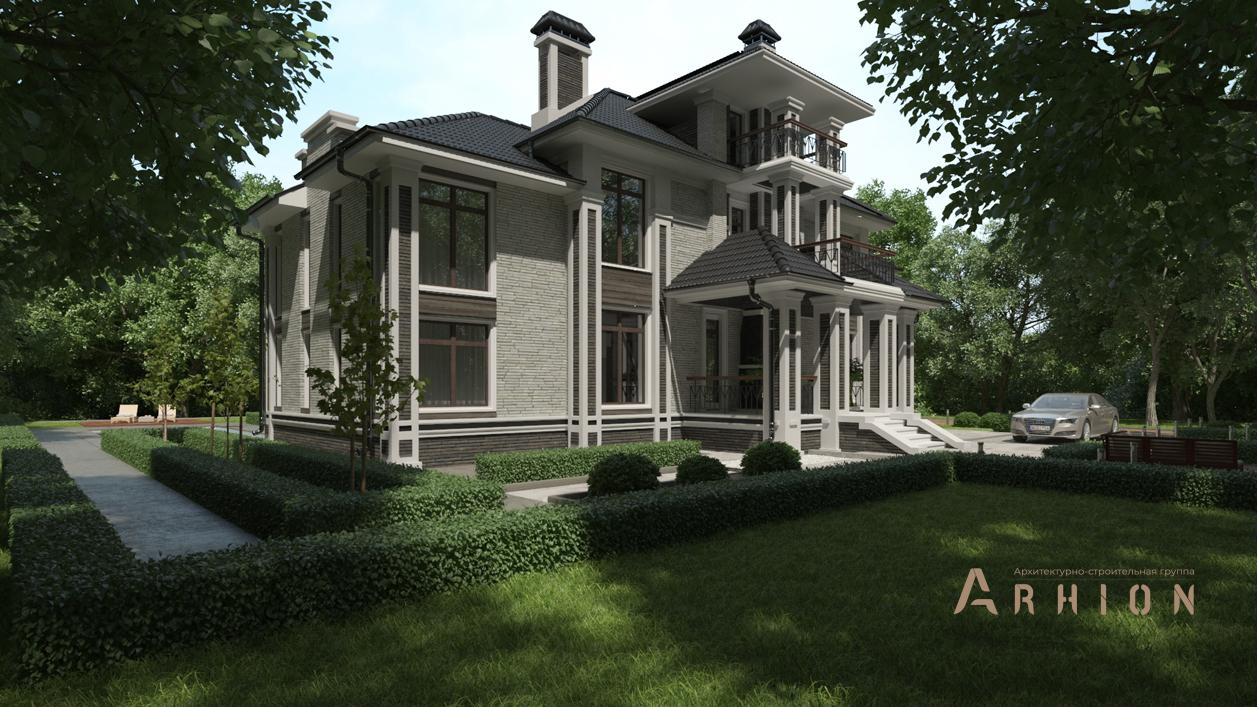 2. Проект двухэтажного дома в современном стиле с четырехскатной, cp-92-88, площадью - 394 кв c мансардой, терассой, балконом, вторым светом