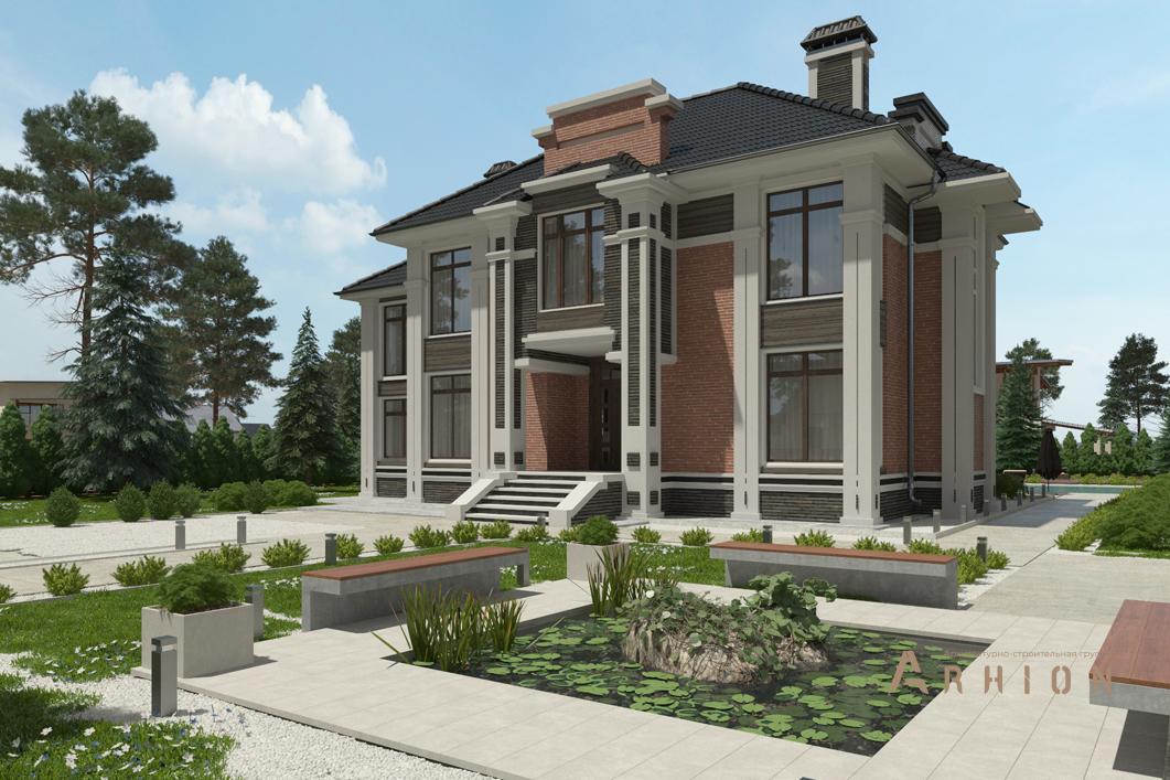 1. Проект двухэтажного дома в современном классическом стиле с четырехскатной, cp-92-89, площадью - 217 кв c терассой, балконом