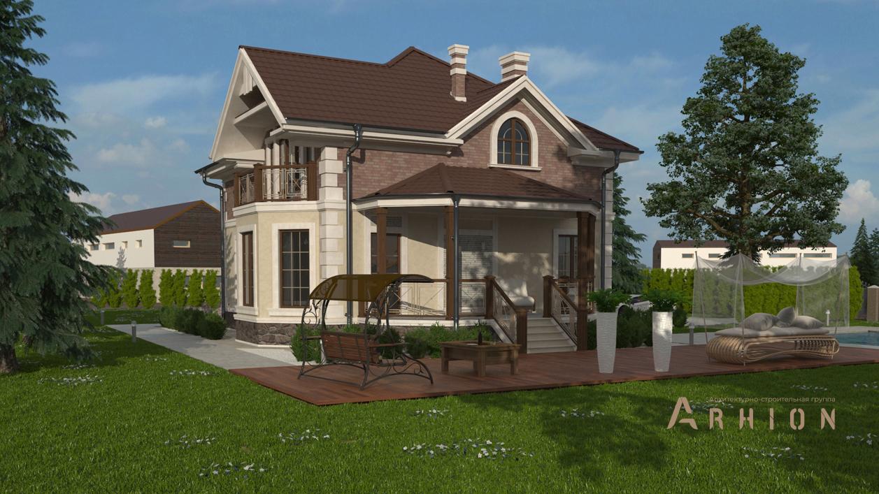 1. Проект одноэтажного дома в современном классическом стиле с многоскатной кровлей, cp-93-01, площадью - 232 кв c цокольным этажом, мансардой, сауной, терассой, балконом, эркером