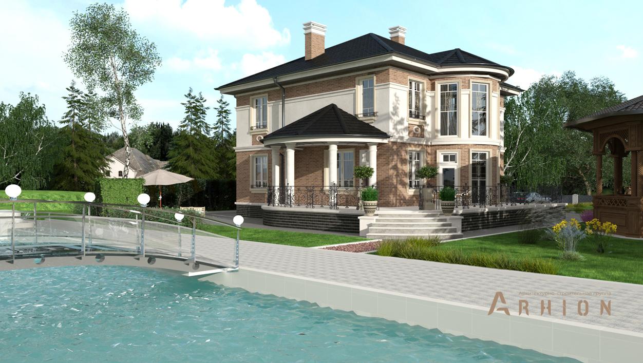 2. Проект двухэтажного дома в современном стиле с многоскатной кровлей, cp-93-07, площадью - 222 кв c цокольным этажом, сауной, терассой, балконом, бассейном, вторым светом